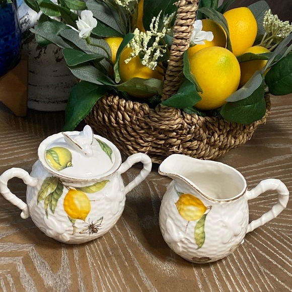 Other - NEW! Cottage Lemon & Butterfly Honeycomb Bee Sugar Bowl & Creamer Pitcher Set